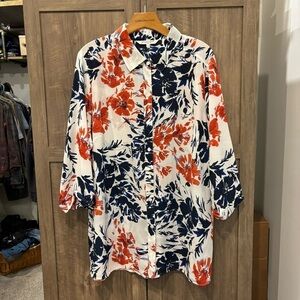 Foxcroft 16W Multi Colored Floral Tunic Top 3/4 Sleeves Lightweight